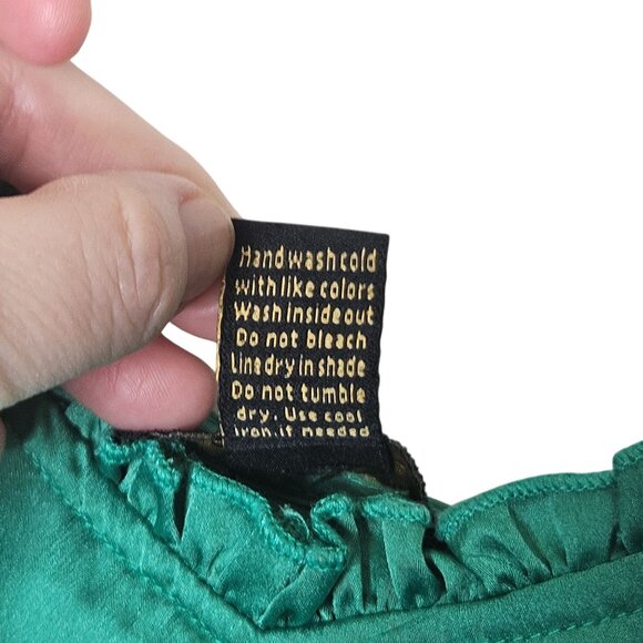 Japna XS Green Satin Slip Dress With Ruffled Details Side Slit Babydoll Side Zip - Picture 4 of 13